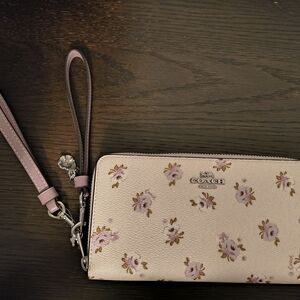 Coach Floral Wristlet Wallet - Cream and Pink